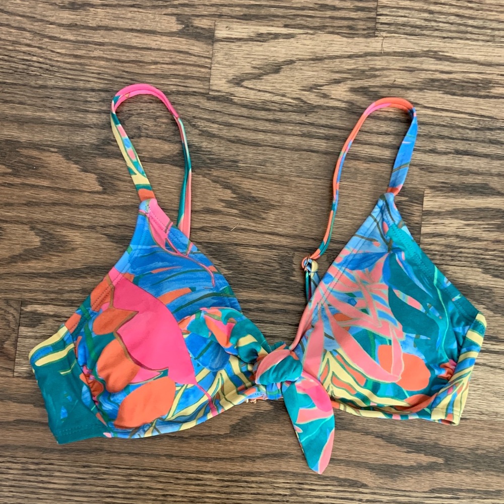 Kona Sol Blue Tropical Floral Print Tie Front Bikini Set - Picture 3 of 10